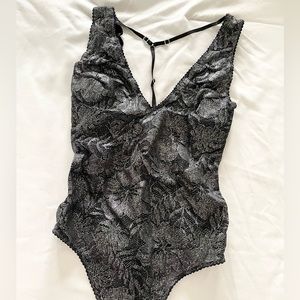 Black & Silver Victoria Secret Lace bodysuit lingerie XS